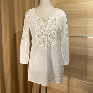 J.Crew White Boho Lace Tunic Blouse XXS Embroidered Cotton Peasant Top